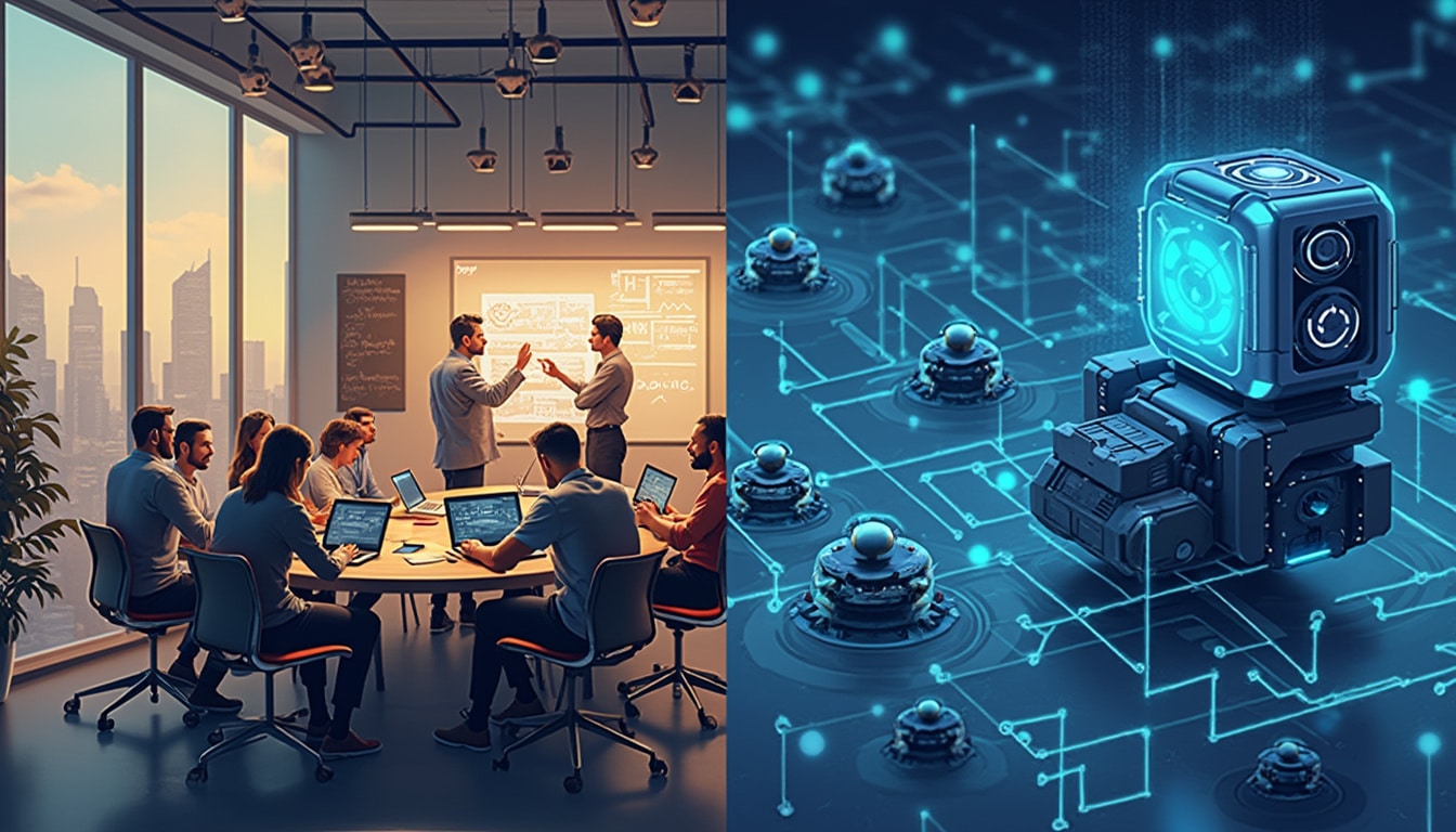 discover two essential approaches for artificial intelligence developers: recruit talented engineers or let AI systems automate tasks. analyze the advantages and disadvantages of each strategy to optimize your AI projects.